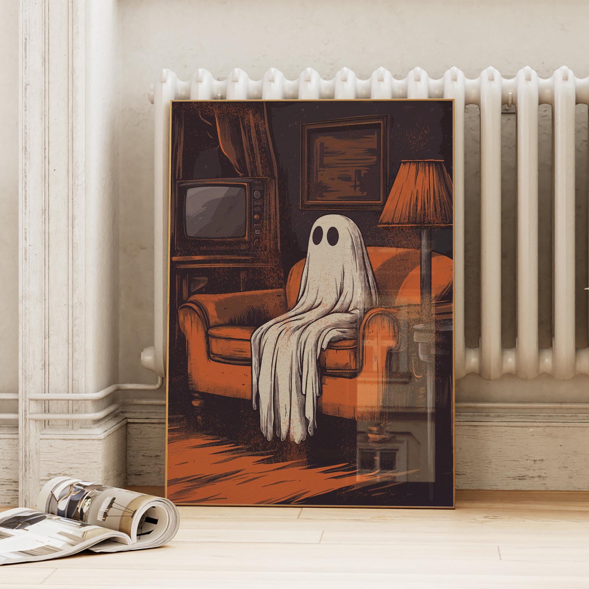 Mid Century Modern Ghost Print: Retro Halloween TV Art (digital