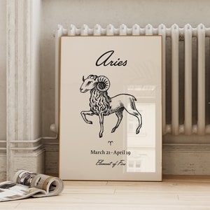 Aries Printable | Vintage Zodiac Print | Minimalist Astrology Poster | Nursery Decor Art Work | Birthday Gift ArtSaltPlace Digital Download