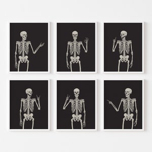 Set of 6 Halloween Printables | Funny Skeletons | Black Skeleton Prints | Fall Decor Printable Wall Art | ArtSaltPlace Digital Download