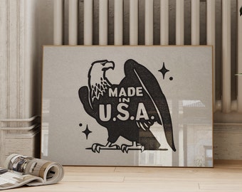 Retro Hecho en EE. UU. Impresión de águila del 4 de julio, Decoración del Día de la Independencia de Estados Unidos, Arte de pared patriótico, Descarga digital neutral ArtSaltPlace