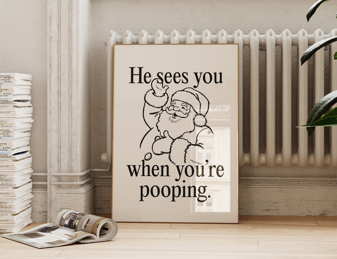 Christmas Santa Bathroom Print Funny Retro Inspired Holiday Decor