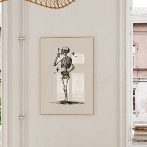Skeleton Brushing Teeth Print: Funny Halloween Bathroom Art (digital ...