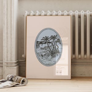 Blue Coastal Print | Retro Tropical Print | Palm Tree Art | Beach Aesthetic Wall Art | Coastal Granddaughter | ArtSaltPlace Digital Download