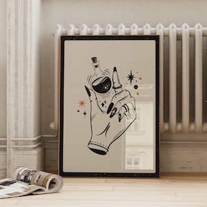 Boho Witchy Potion Art Print | Halloween Wall Art | Neutral Mid Century Witch Poster | ArtSaltPlace Digital Download
