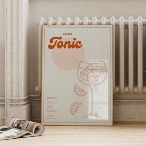 Receta de gin y tónico imprimible / Bar Cart Wall Art / Impresión de alcohol / Póster de copa de cóctel Impresión de cocina / ArtSaltPlace Descarga digital