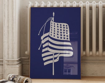 Impresión retro de la bandera estadounidense: Decoración patriótica vintage del 4 de julio (descarga digital)