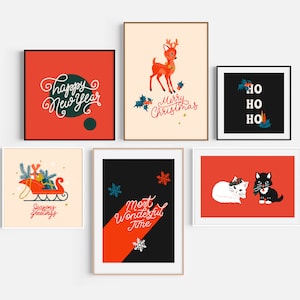 Set of 6 Christmas Holiday Printables, Mega Bundle Christmas Decor, DIY Holiday Art Pack, Christmas Print Gallery, Posters, Christmas Decor