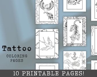 Tattoo | 10 Coloring Pages | Printable | Instant Download