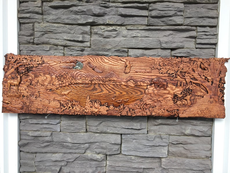 Carved Fireplace Mantel Wood Carving Wildlife Scenary Etsy