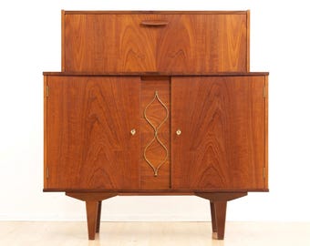 Sureline Liquor Cabinet | Mid Century Teak Bar Cabinet | Vintage Illuminated Drinks Cabinet | British MCM Home Bar