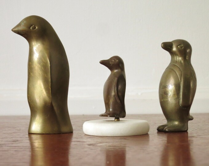 Vintage Mid Century Modern Brass Penguin Set 3 Piece Brass Penguins