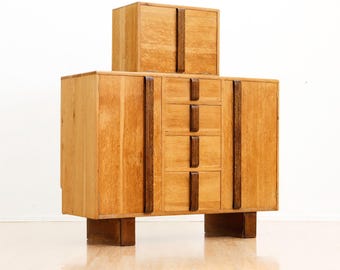 1950s English Brutalist Oak Bar Cabinet Buffet