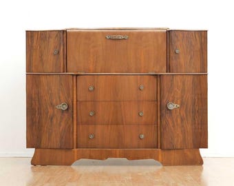 1950s Walnut Liquor Cabinet Credenza by Glendale of London