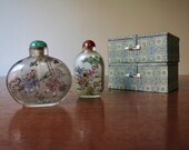Vintage Chinese Reverse Painted Snuff Bottles in Silk Gift Box Fine Extremely Detailed Children Playing Artist Signed Snuff Bottle Pair