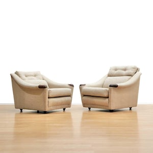 Pair of 1970s His & Her Lounge Chairs by G Plan Beige 1970&#39;s Armchair Set