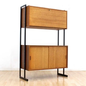 Mid Century Bookcase by Interflex  Teak Wall Unit Shelving Secretary Cabinet