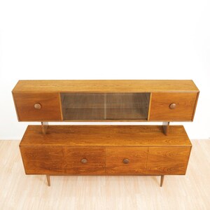 Mid Century British Elm Sideboard Hutch | Vintage MCM Display Cabinet | Danish Modern Style Credenza | Retro Storage Unit