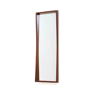 May include: A rectangular wall mirror featuring a dark brown wooden frame with slightly curved vertical sides. The mirror glass is clear and reflective, set within the deep, smooth-finished wood structure that provides a clean, linear border.
