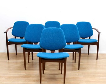 Mid Century Dining Chairs by Elliotts of Newbury in Teal Set of Six (6)