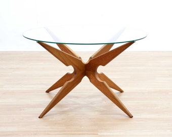 Round Teak and Glass Coffee Table by Vladamir Kagan for Sika Mobler Danish Modern Aide Table