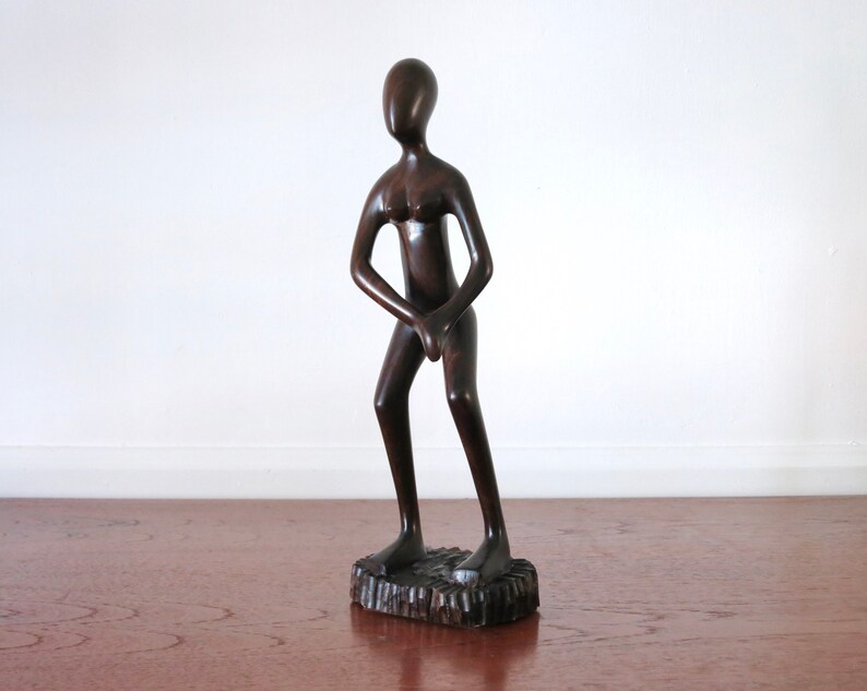 Vintage Ironwood Female Sculpture Modernist Woman Wooden Form Sculpture Handmade