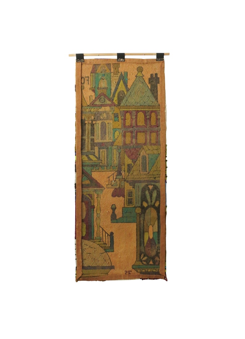 Monumental Scandinavian Architectural Wall Hanging Rug Handmade Signed 1975 Vintage Tapestry image 8