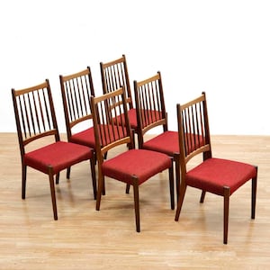 Set of Six Danish Modern Dining Chairs in Teak & Red X6