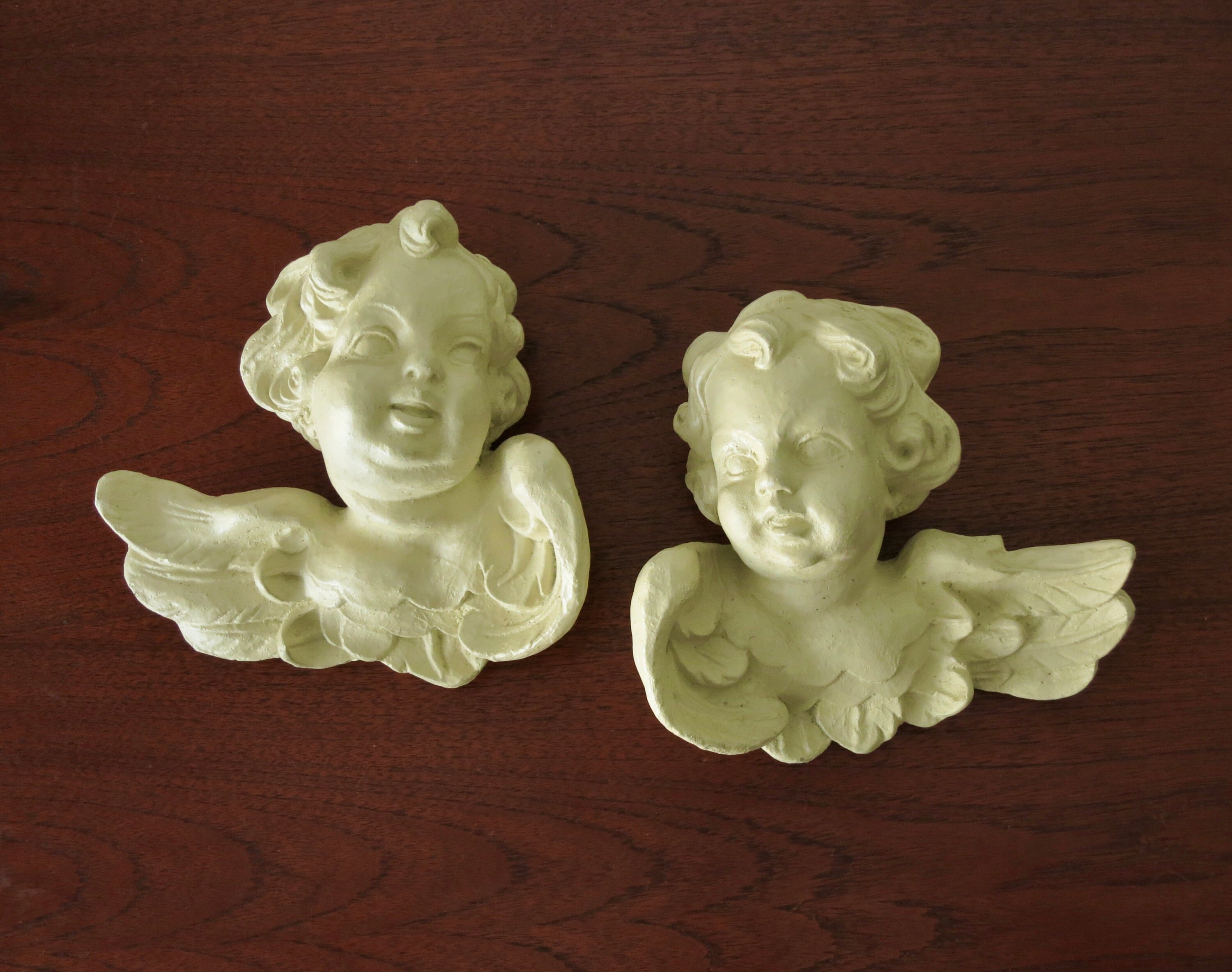 Pair of Vintage Plaster Angels Cherub Wall Hangings White Very Etsy