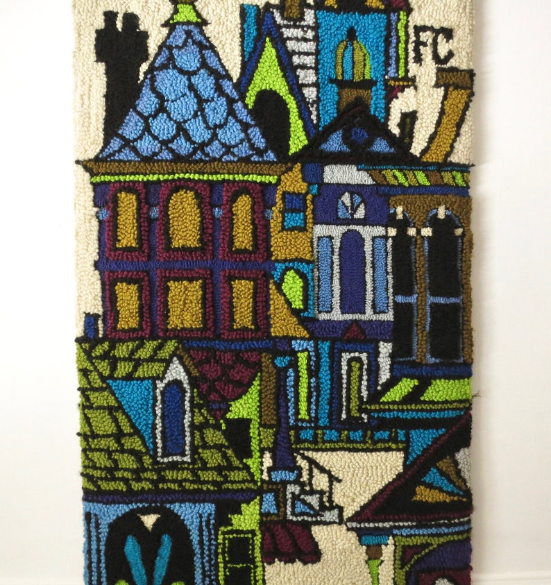 Monumental Scandinavian Architectural Wall Hanging Rug Handmade Signed 1975 Vintage Tapestry image 2