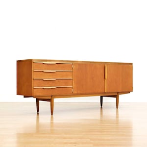 Long Mid Century Teak Credenza 1960s Dresser Drawers
