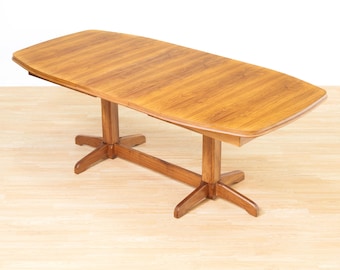 Mid Century Teak Extending Dining Table | Scandinavian Modern Double Pedestal Dining Table | Vintage Oval Kitchen Table