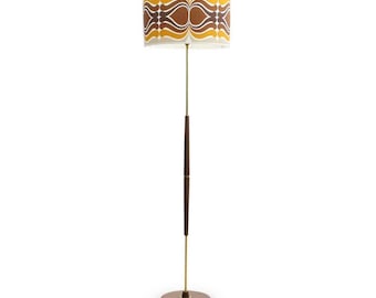 Mid Century Teak Standing Floor Lamp & Psychedelic Shade