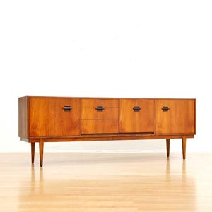 Long Teak Corinthian Credenza by Nathan Furniture Mid Century Dresser Drawers