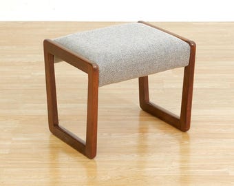 Teak Mid Century Vanity Stool in Gray