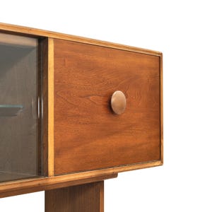 Mid Century British Elm Sideboard Hutch | Vintage MCM Display Cabinet | Danish Modern Style Credenza | Retro Storage Unit