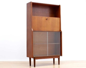 Teak China Entryway Cabinet Display Case Small Mid Century Bookcase Wall Unit