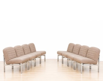 Set of Eight British Mid-Century Modern Chrome-Framed Modular Lounge Chairs