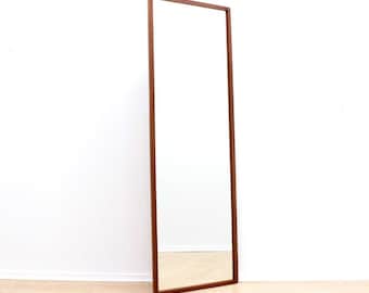Long Mid Century Teak Wall Mirror Full Length Entryway Mirror
