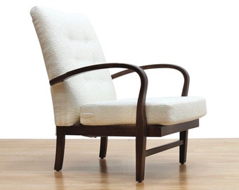 Vintage Oak 1940s Bentwood Arm Chair in Boucle