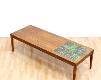 Mid Century Coffee Table Large Danish Modern Rosewood Coffee Table Tile Inlay Made in Denmark