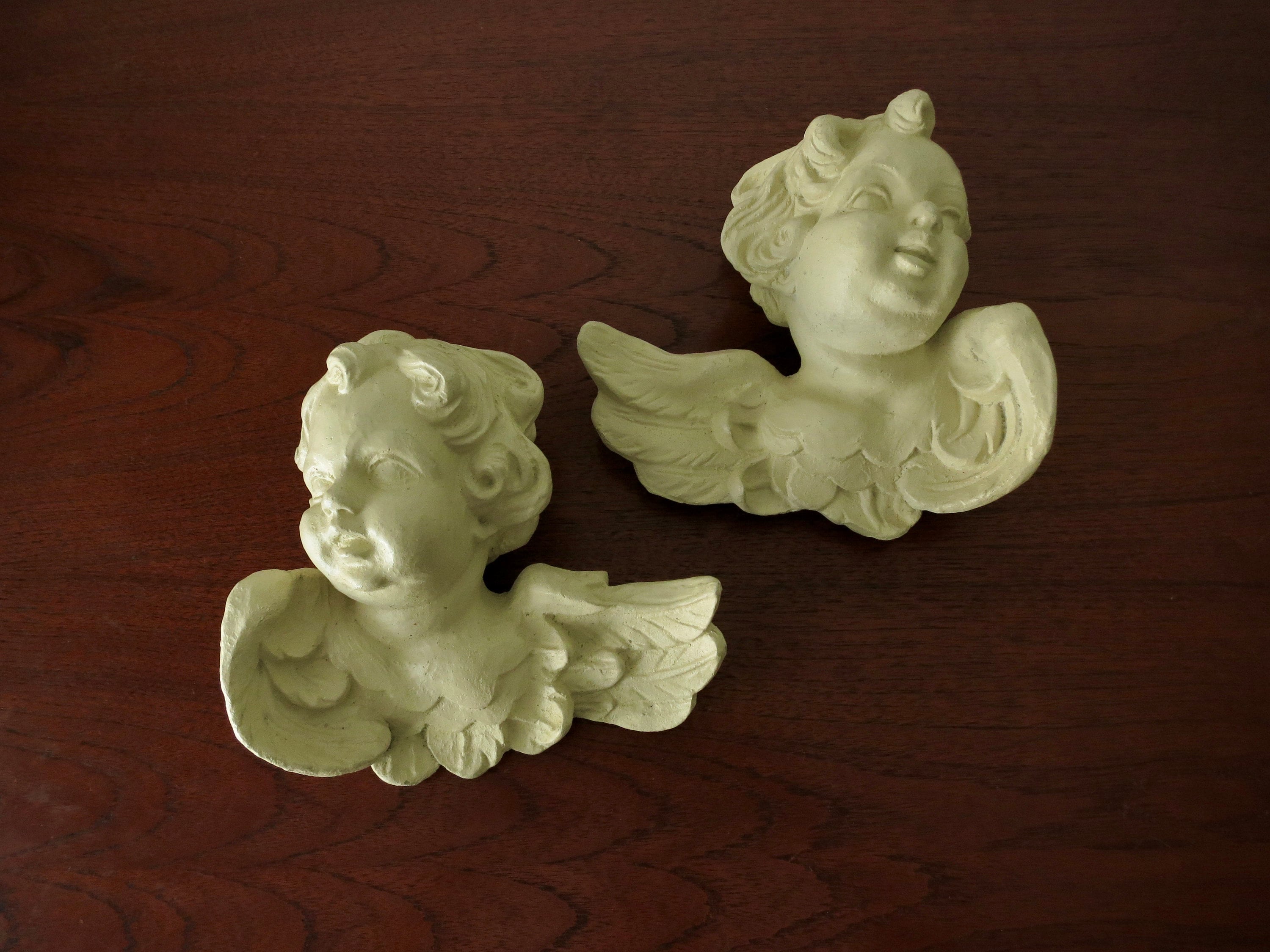 Pair of Vintage Plaster Angels Cherub Wall Hangings White Very Etsy