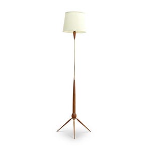 Danish Teak Rocket Shape Standing Floor Lamp & Shade