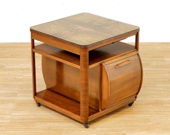 Art Deco Revival Walnut Dry Bar Cart Side Table by Incorporall