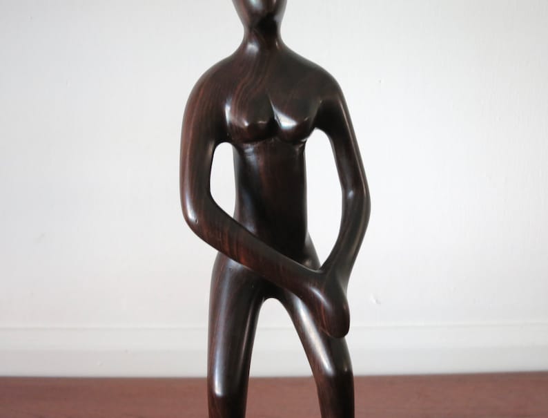 Vintage Ironwood Female Sculpture Modernist Woman Wooden Form Sculpture Handmade