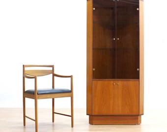 Mid Century Corner Cupboard Cabinet in Teak and Smoked Glass by Turnidge of London China Corner Bar Unit