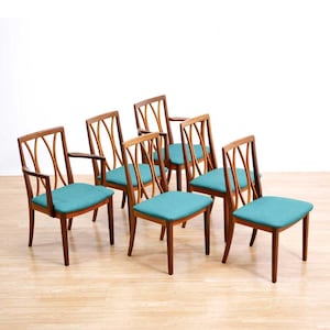 Set of Six Mid Century Teak Dining Chairs by G Plan in Teal (X6)