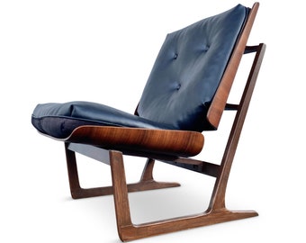 Bentwood and Black Leather Sled Chair by Hans Juergens for Deco House