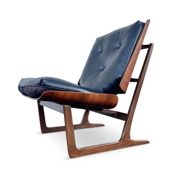 Bentwood and Black Leather Sled Chair by Hans Juergens for Deco House