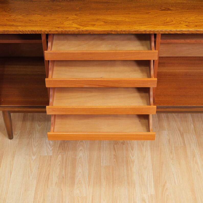 Mid Century British Elm Sideboard Hutch | Vintage MCM Display Cabinet | Danish Modern Style Credenza | Retro Storage Unit