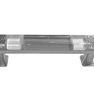 May include: A silver cabinet pull with a clear glass insert. The glass has a textured pattern and is divided into three sections.